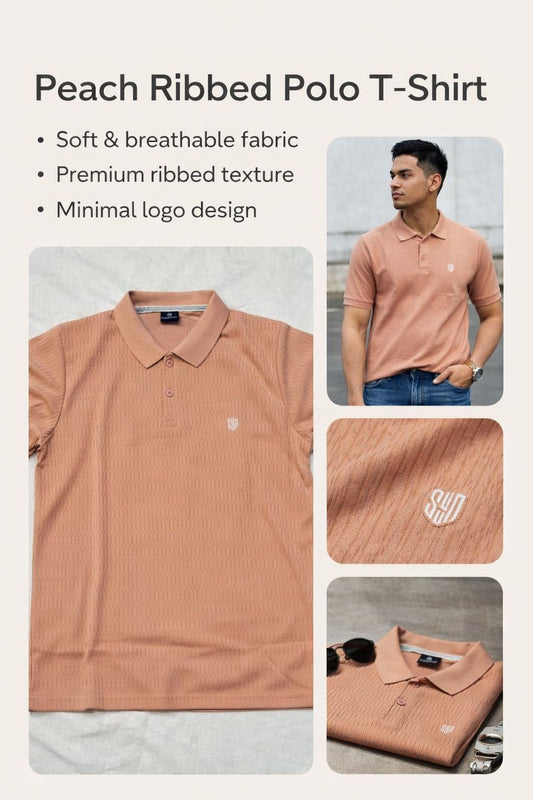 Peach Ribbed Polo T-Shirt