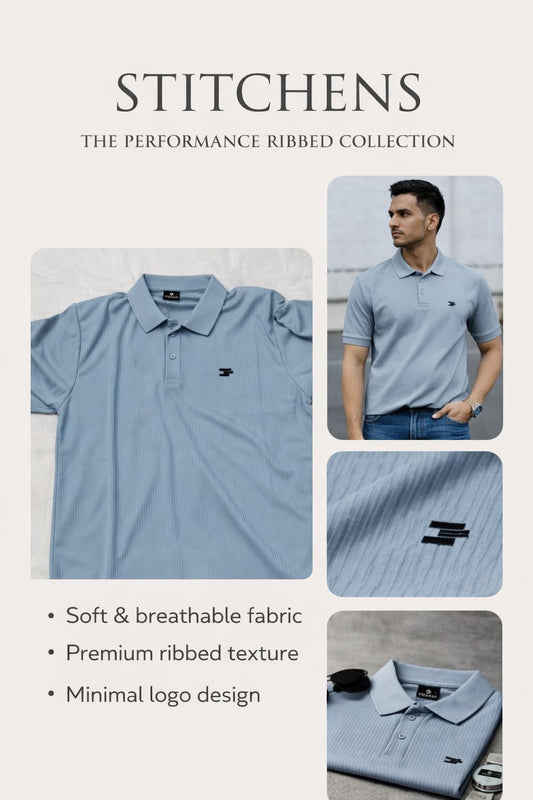 Sky Blue Ribbed Polo Tee
