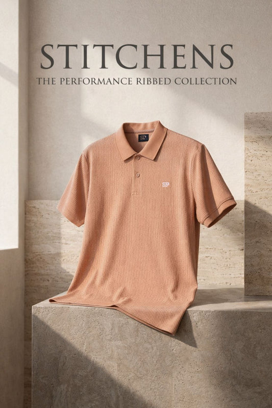 Peach Ribbed Polo T-Shirt