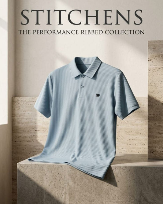 Sky Blue Ribbed Polo Tee